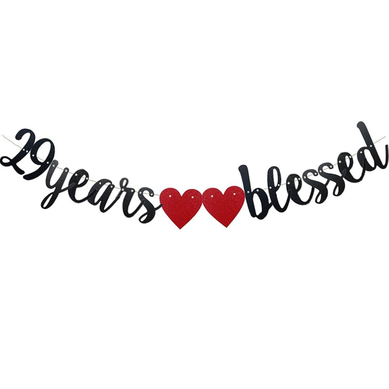 29 Years Blessed Banner Black Paper Glitter Party Decorations For 29Th