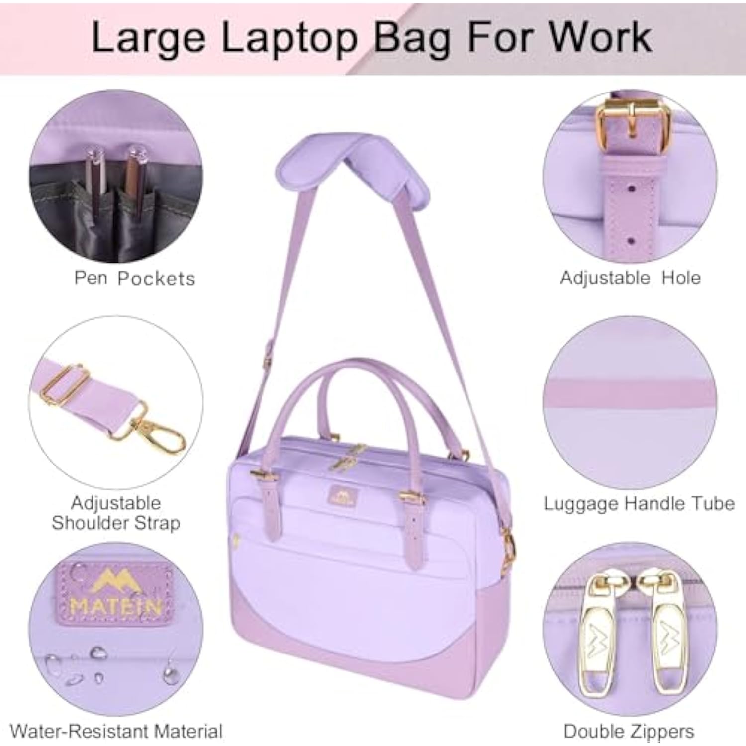 Laptop Briefcase For Women, Fashion 15.6 Inch Computer Sleeve Bag Case With Adjustable Shoulder Strap, Water Resistant Cute Purple Messenger Work Tote Bag Gifts For Women Nurse Teacher College