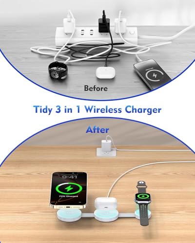 Magnetic Wireless Charging Station 3in1 Fast iPhone Charging Pad Foldable Travel MagSafe Charger Station Dock  Mag-Safe Charger for iPhone 17