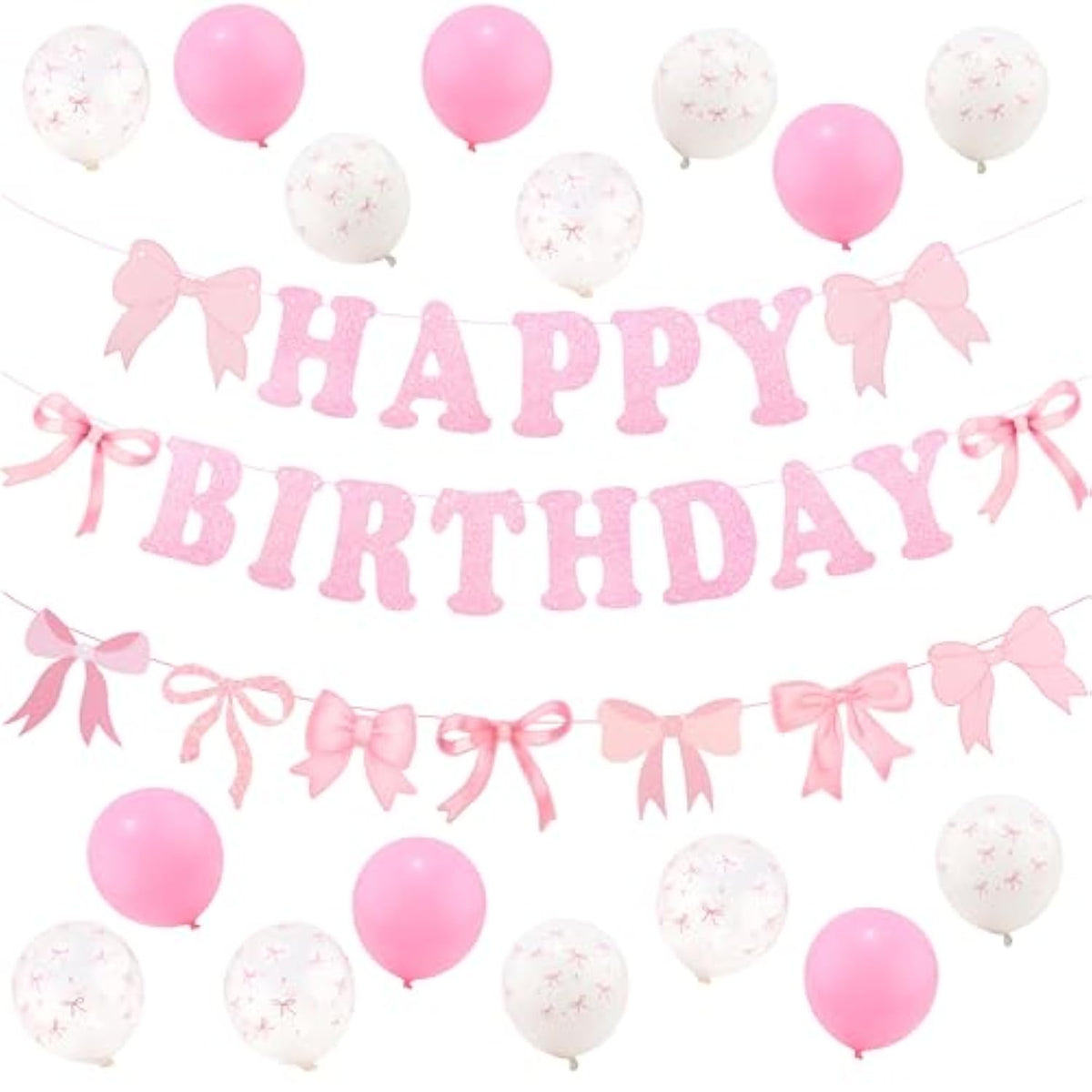 Pink Bow Birthday Decorations For Women Girls Pink Balloons & Banner Coquette Bow Birthday Party Decor For Bow Theme Party