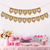 Mother'S Day Burlap Banner, Pre-Strung Happy Mother'S Day Banner With Pink Heart, Rustic Mothers Party Decoration Banners, Mothers Day Surprise Decoration For Window, Fireplace, Table