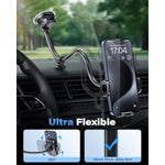 Solid Car Truck Phone Mount Holder With 14-Inch Gooseneck Long Arm, Windshield Window Mobile Holders W/Industrial-Strength Suction Cup, Anti-Shake Stabilizer Compatible All Cell Phones Iphone