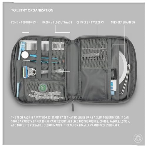 Tech Pack, Made Using 8 Recycled Plastic Bottles, Cable & Camera Accessory Organizer, Toiletry Bag, Water Resistant Materials (Grey)
