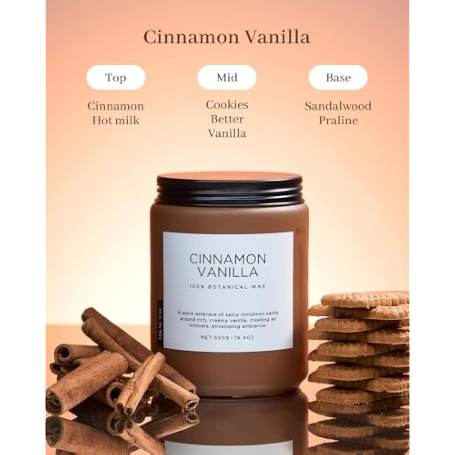Cinnamon Vanilla Fall Scented Candles For Home, Natural Soy Wax 19.4Oz 110 Hours Large Long Lasting Strong Scented Classic Christmas Holiday 2 Wicks Candle Gift Home Decor