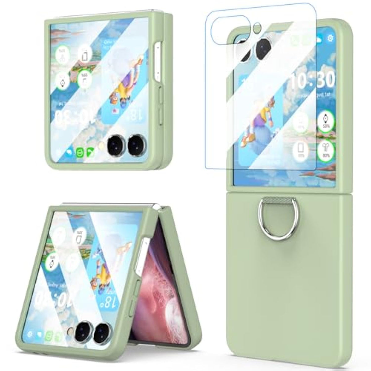 For Samsung Galaxy Z Flip 7 Case With Screen Protector Ring Shockproof Protective Cover Flip Z 7 Phone Case For Galaxy Z Flip 7 5G 2025 - Green