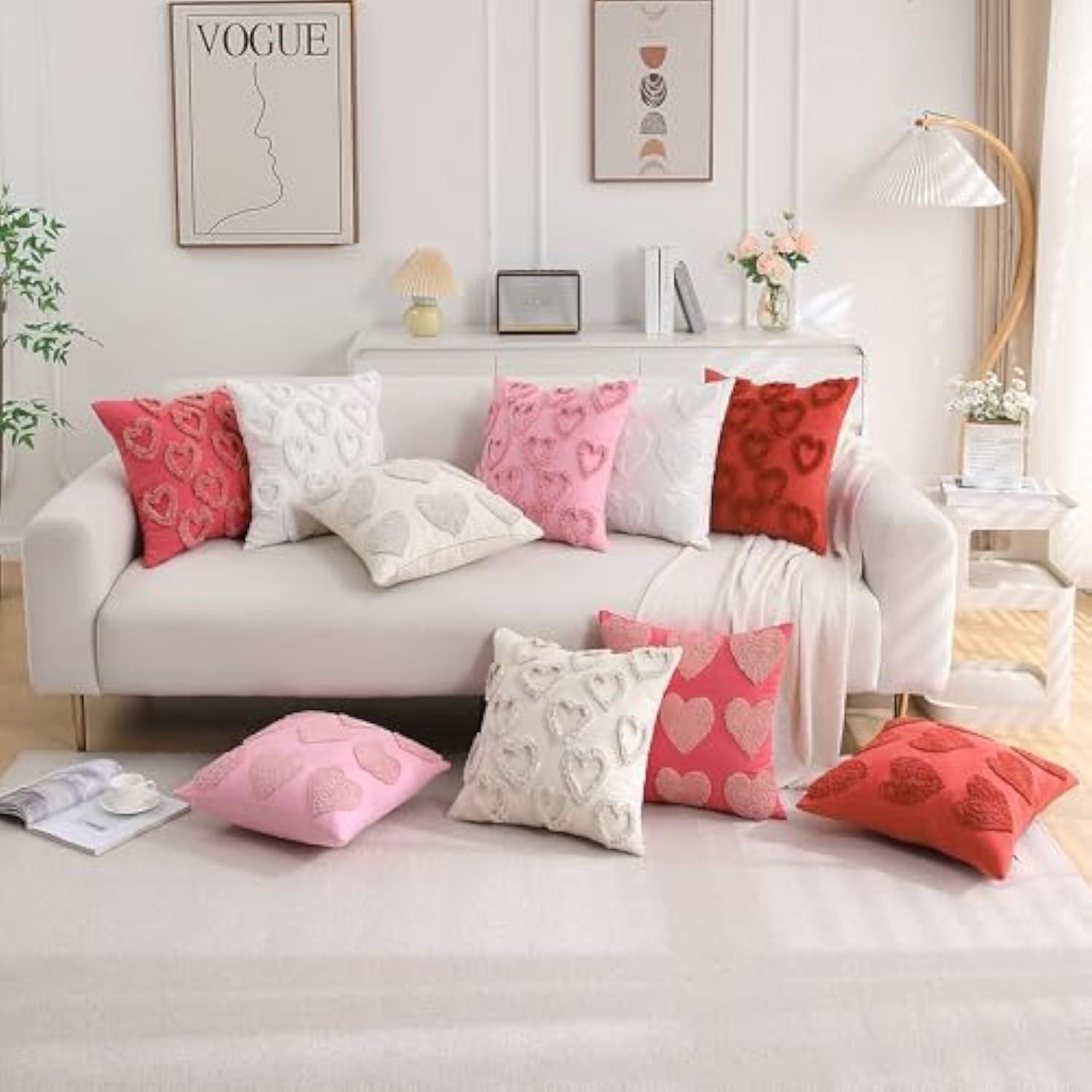 Heart Love Cute Pink Valentines Throw Pillow Covers 18X18 Inch Set Of 2 Valentines Day Pillow Covers For Couch Sofa Home Decor Decorative Cushion Covers For Neutral Valentines Day Decorations