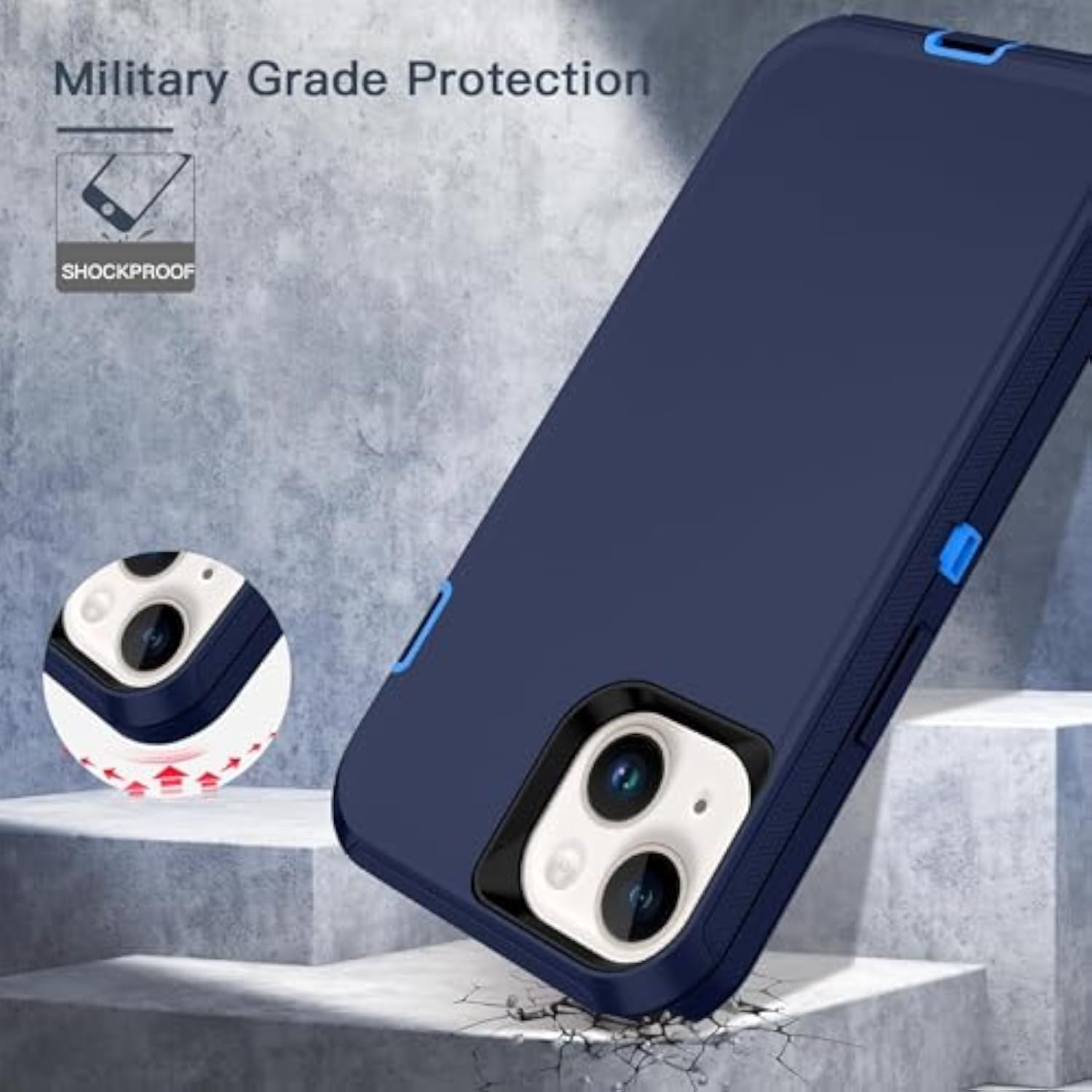 Navy Rugged Case for iPhone 14 Plus and iPhone 15 Plus 6.7 Inch Heavy Duty Dual-Layer Shockproof Dust and Drop Proof Cover