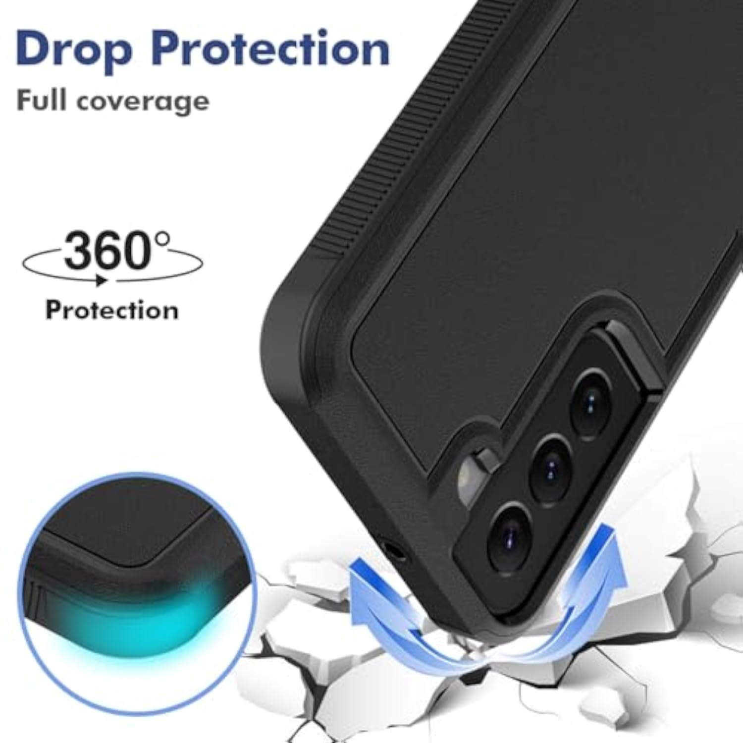 Samsung Galaxy S22 5G Heavy Duty Dual Layer Protective Case with Screen Protector - Military Grade Bumper Tough - Black