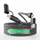 4 In 1 Usb C Cable 60W 20Ft Lightning Cable - Fast Charging Nylon Braided Data Sync Mfi Certified, Long Iphone Charger For Iphone Ipad Charger Cord Multi Charge Cable With Lightning/Type C/Usb A Port