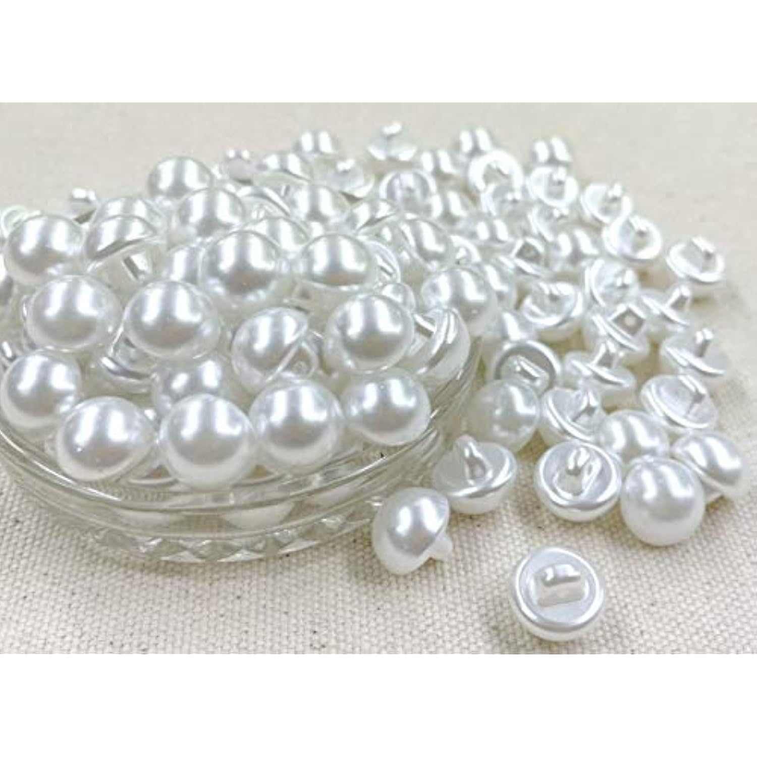 100Pcs 14Mm. Shank White Round Half Domed Resin Plastic Pearl Buttons