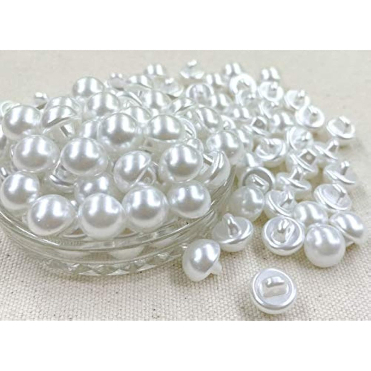 100Pcs 14Mm. Shank White Round Half Domed Resin Plastic Pearl Buttons