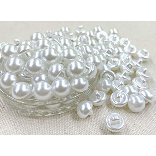 100Pcs 14Mm. Shank White Round Half Domed Resin Plastic Pearl Buttons