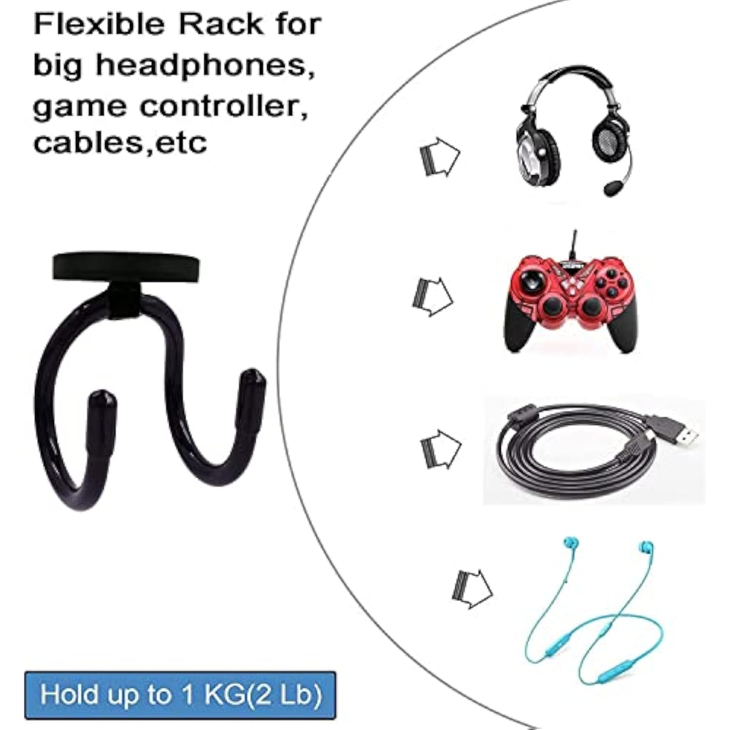 Magnetic Headset Holder Up To 1 Kg(2 Lbs), Adjustable Headphone Holder Headpho