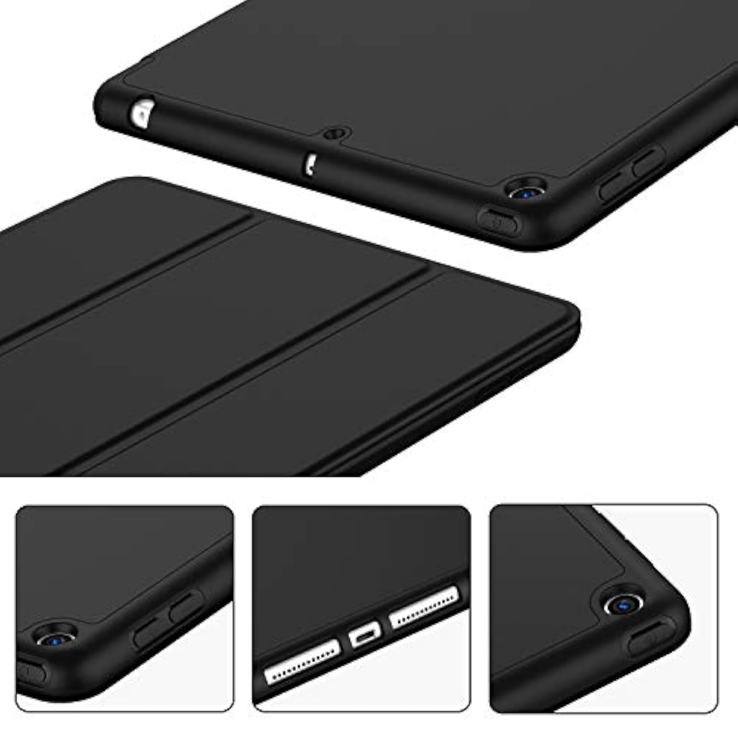 9Th Generation Case 2021/ 8Th Generation Case 2020 10.2 Inch With Pencil Holder, 7Th Gen 2019 Case With Soft Baby Skin Silicone Back, Auto Wake/Sleep Cover (Black)