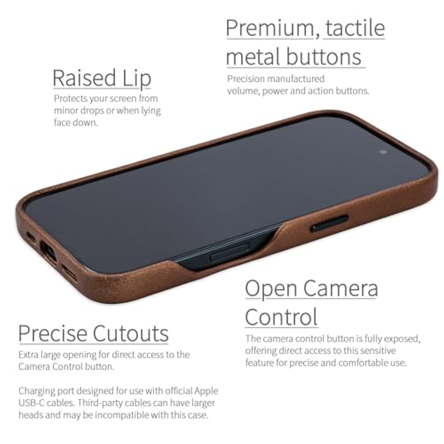 Genuine Leather Case V2 For Iphone 16 With Full Camera Control Cutout, Compatible With Magsafe (Msgl, Brown)