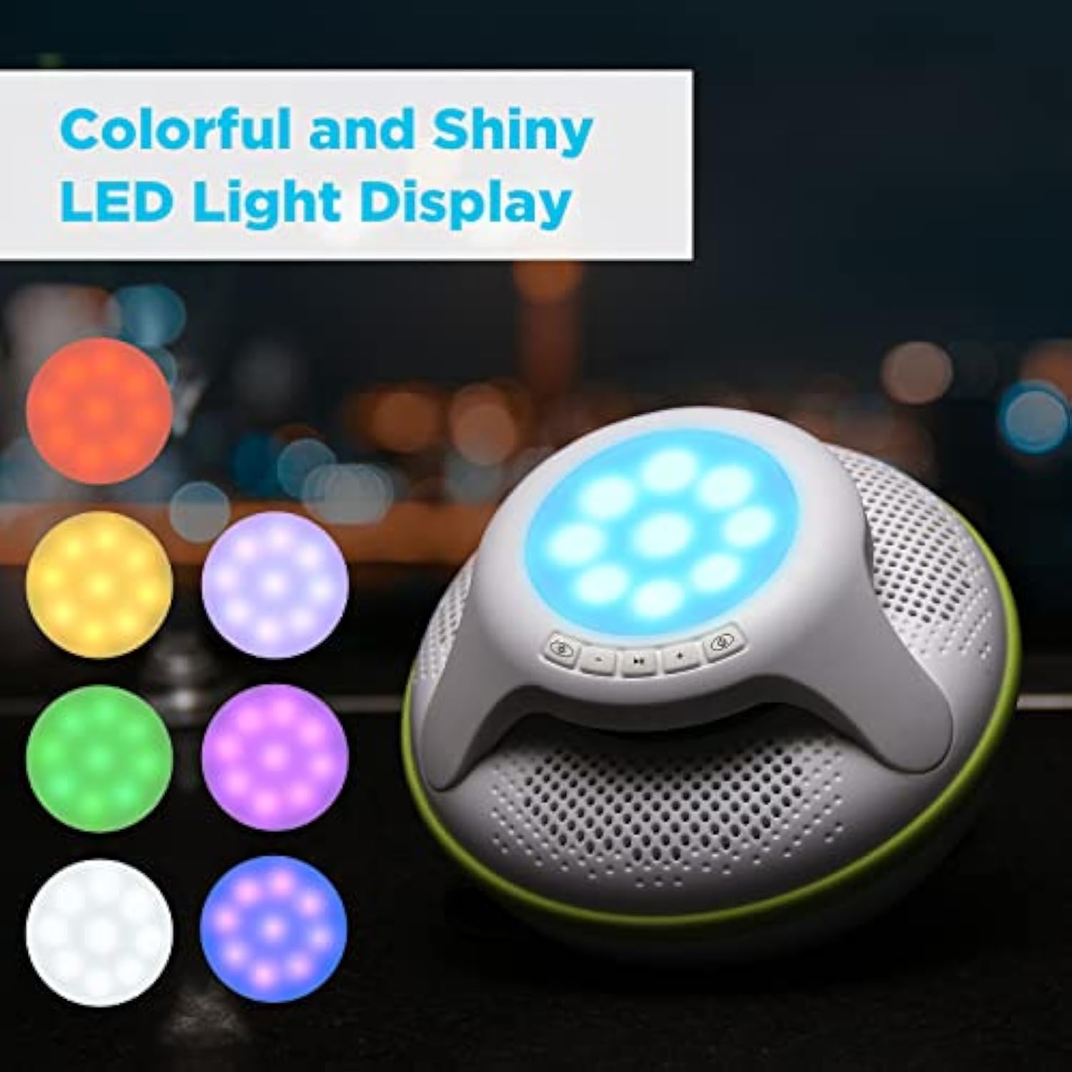 Portable Bluetooth Speakers,Wireless Floating Speaker Stereo With Waterproof Ipx7 And Colorful Led Light,10 Meters Bluetooth Range Shower Speaker For Outdoor Pool Hot Tub Gifts (Green And White)