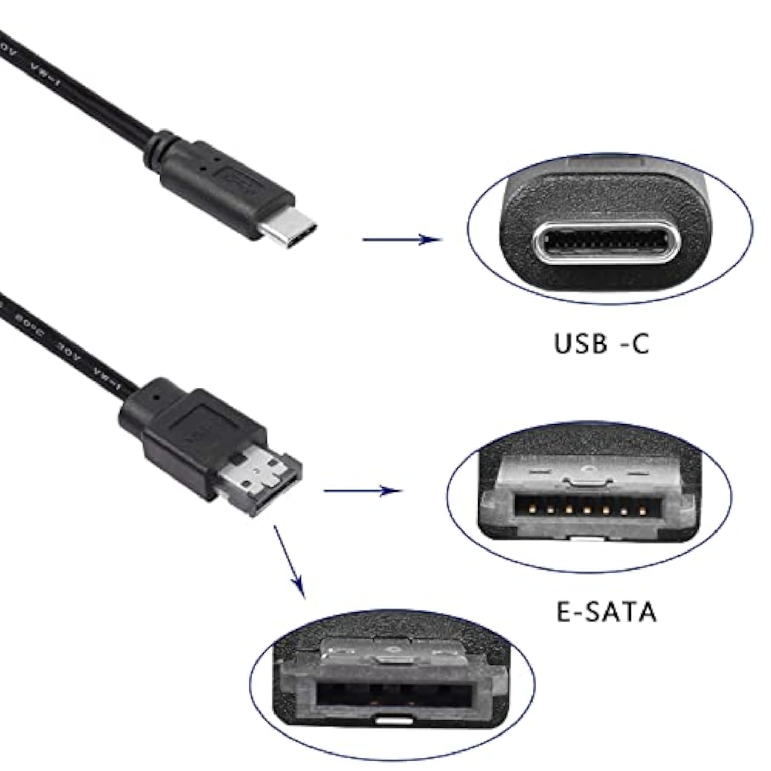 Usb-C Type-C To Esata Adapter Cable 5Gbps Usb C To Power Esata Converter Cable