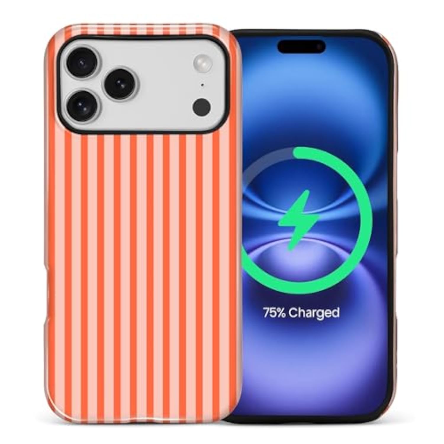 Magnetic Dual Layer Protective Case for iPhone 17 Pro Max, Compatible with Magsafe, Heavy Duty Shockproof Rugged Drop Protection Bumper Hybrid Case with Aesthetic Striped Orange Design