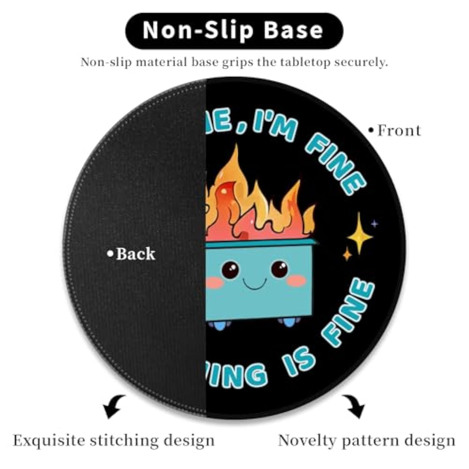 2 Pack Dumpster On Fire Mouse Pad, Funny Cute Mousepad For Desk Accessories, Small Round Mouse Pad For Wireless Mouse Gaming Computer Laptop, This Is Fine Home Office Supplies Decor