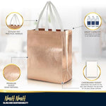 Rose Gold Reusable Gift Bags – Set Of 12 Medium Size Gift Bags With Handles – Perfect For Christmas, Birthdays & Parties – 8Wx4Dx10H