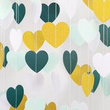 Sage-Green Gold White Mint-Green Party-Decorations - 52Ft Heart Paper Garland Streamers Birthday Banner Bridal Baby Shower Wedding Bachelorette Engagement Graduation Hanging Decor