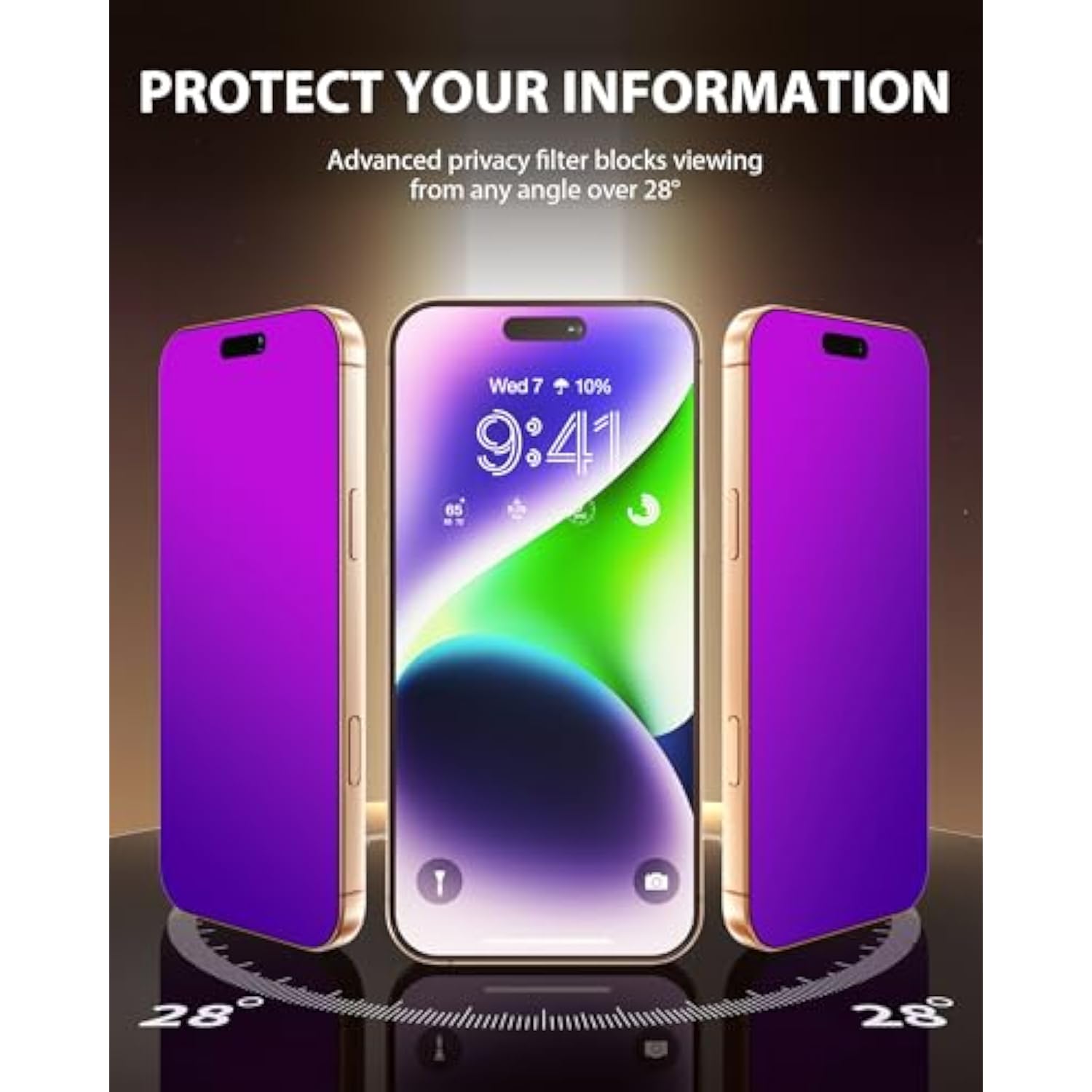 2 Pack Privacy Screen Protector For Iphone 17 Pro Max 6.9 Inch+ 2 Pack Camera Lens Protector, Purple Gradient Anti Spy Tempered Glass, Auto Alignment Kit