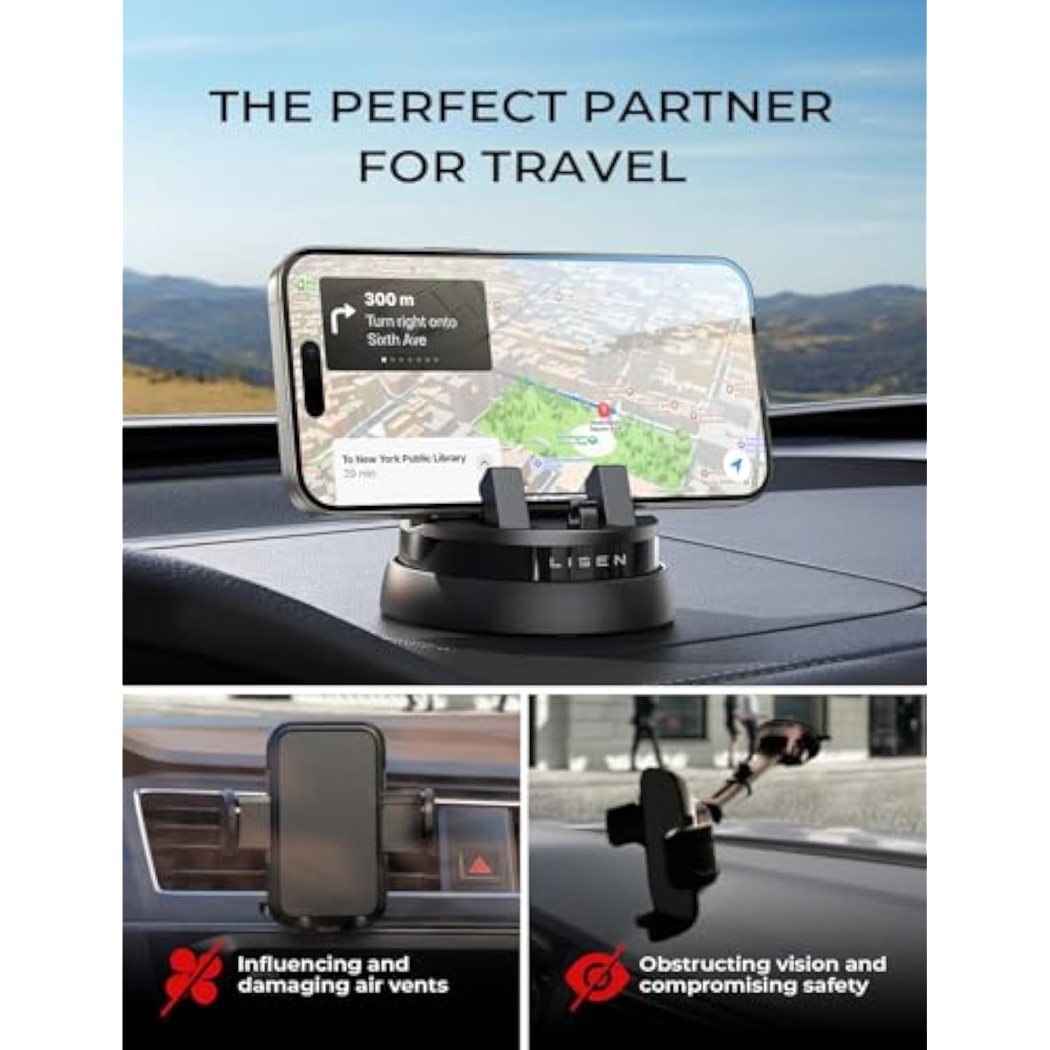 360 Dashboard Cell Phone Holder, Rotatable,360 Degree Rotating Phone Holder,Dashboard Car Phone Holder Fit For Iphone 16 Pro Max Plus/15/14/13/12/11,Samsung S24/23, All Smartphones, Black