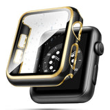 44Mm Case Compatible With Apple Watch, With Built-In Tempered Glass Screen Protector, Pc Cover For Iwatch Series 9/8/7/Se 2Rd Se 6 5 4/3 2 For Choice (44Mm, Black + Gold Edge)