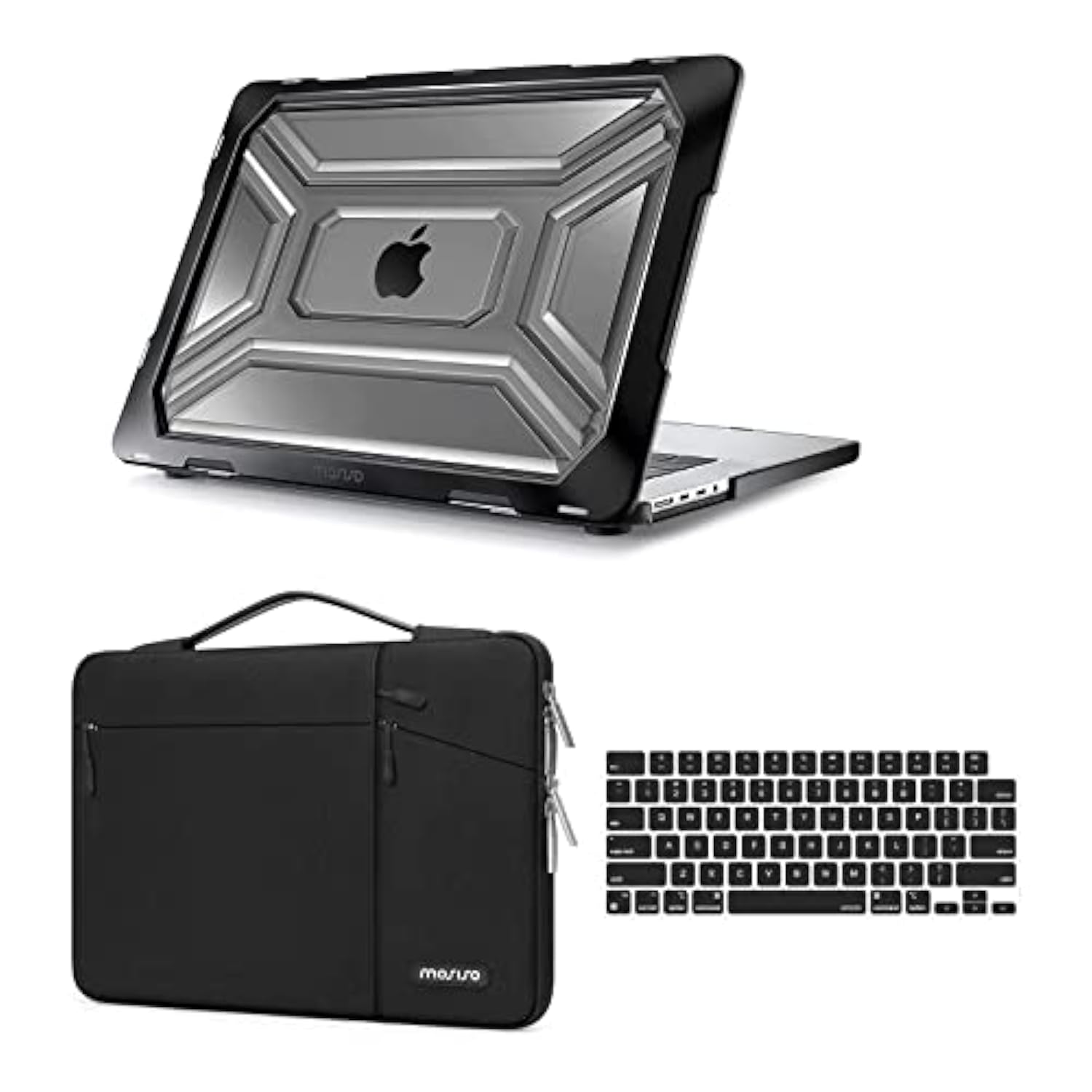 MOSISO Compatible with MacBook Pro 16 inch Case 2025 2024 2023 2022 2021 M4 M3 M2 M1 A3403 A3186 A2991 A2780 A2485 Pro Max, Plastic Hard Shell with TPU Bumper&Carrying Sleeve Bag&Keyboard Cover, Black