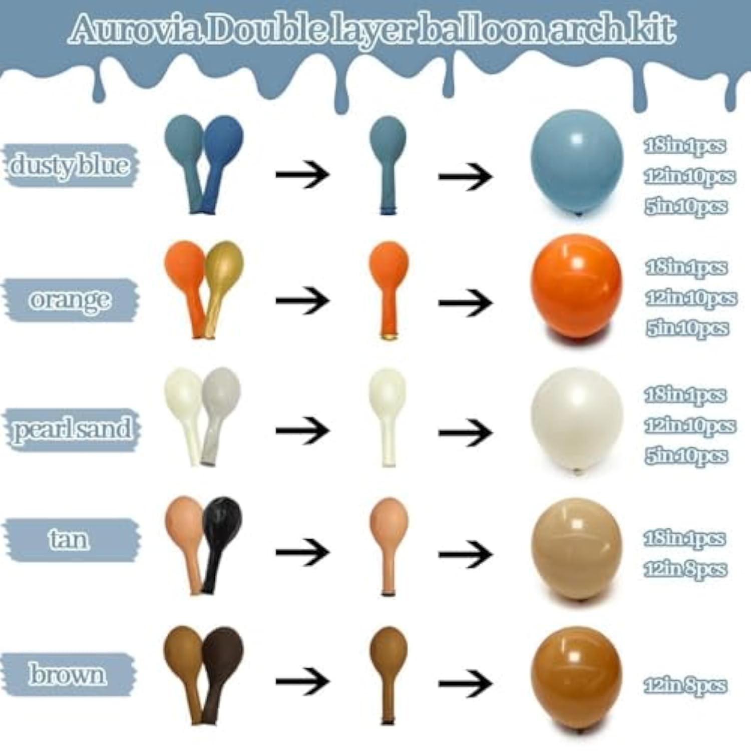 Dusty Blue Orange Balloon Arch Kit with Brown White Balloons for Fall Party Decor