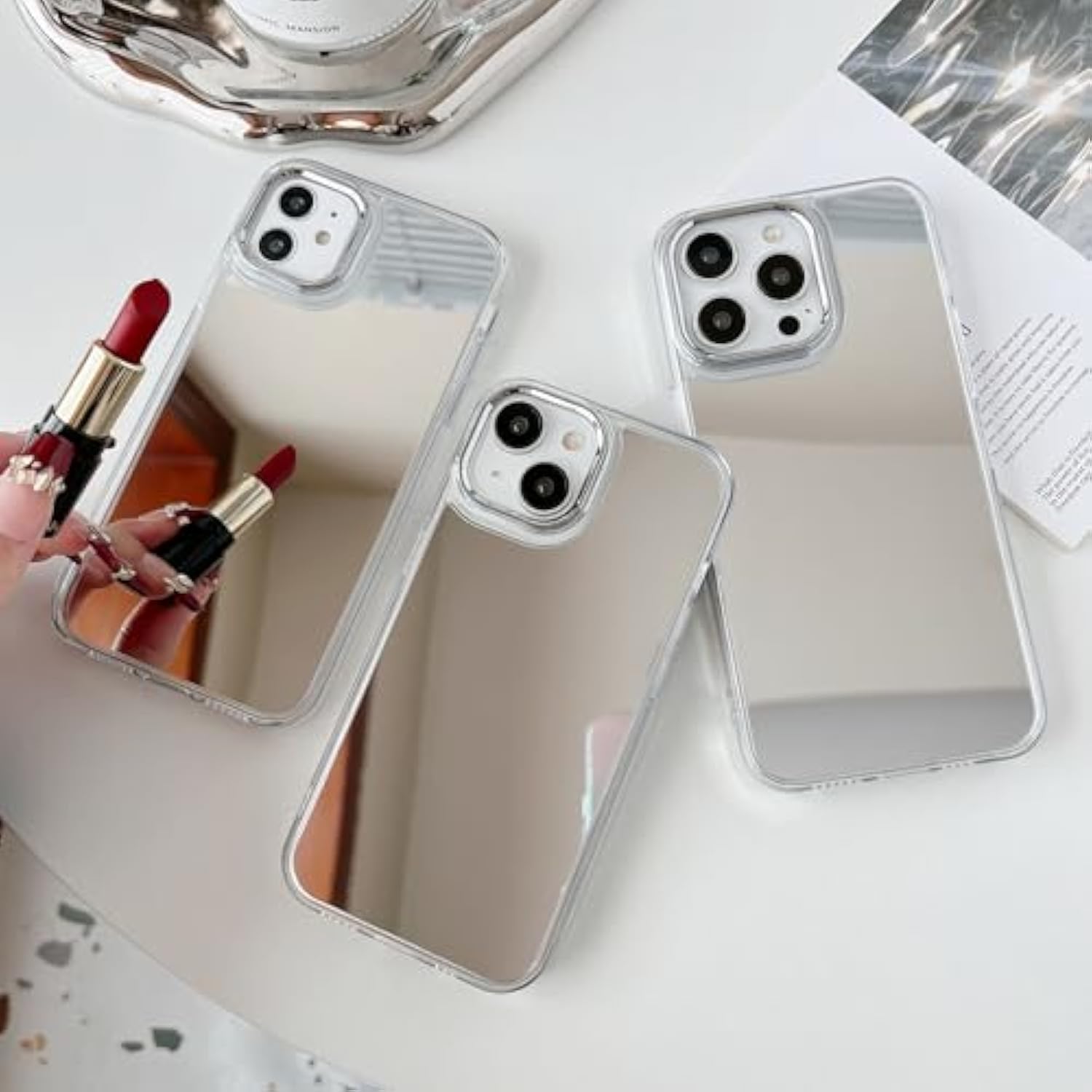 Mirror Case For Iphone 15 Pro Max, Mirror For Girls Women Makeup, Cute Glossy Hard Back+Clear Soft Tpu Bumper Slim Fit Anti-Drop Shockproof Protective Case For Iphone 15 Pro Max