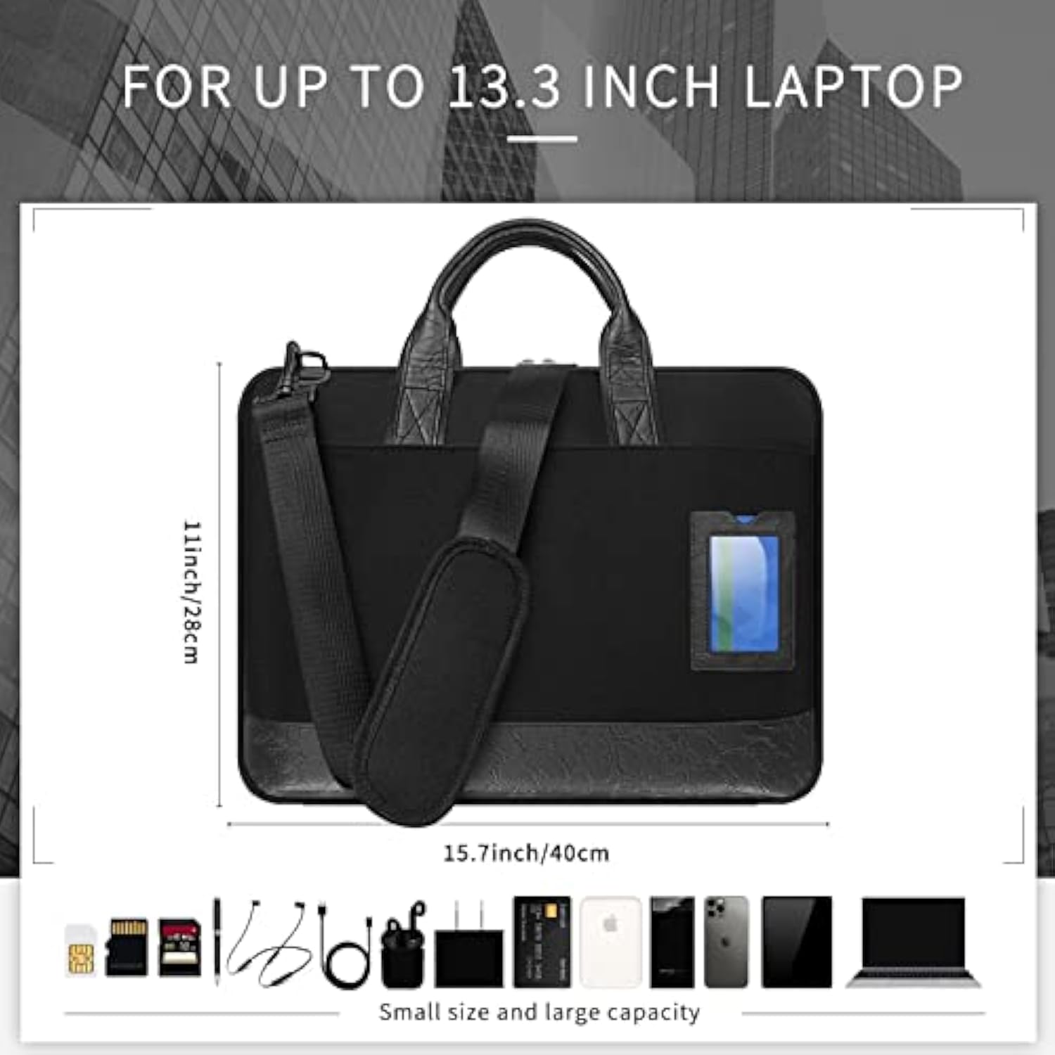 13.3’’ Laptop Case Sleeve, Electronic Organizer Waterproof Laptop Bag With Outside Card Holder, 3-Layer Shockproof 13 Inch Laptop Sleeve For Macbook Ipad Hp Dell Asus Acer, Black