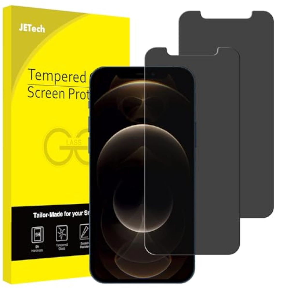 JETech Privacy Screen Protector for iPhone 12 Pro Max 6.7-Inch, Anti Spy Tempered Glass Film, 2-Pack