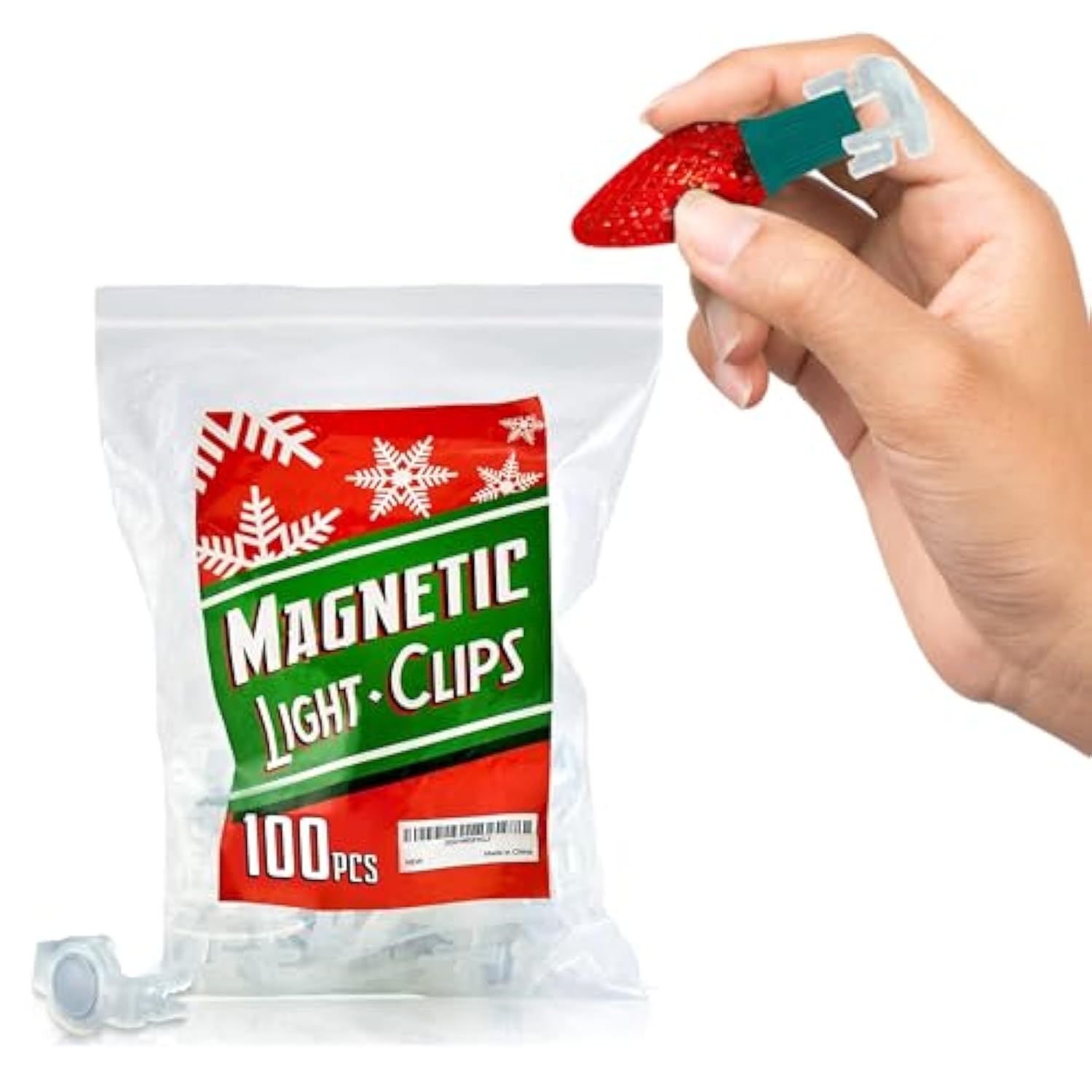 100 Pack Extra Strong Magnetic Christmas Light Clips For Outside String Lights - Weather-Resistant Xmas Lights Hooks For Roof, Outdoor Magnet Clips For Gutter And Fence - Shatterproof