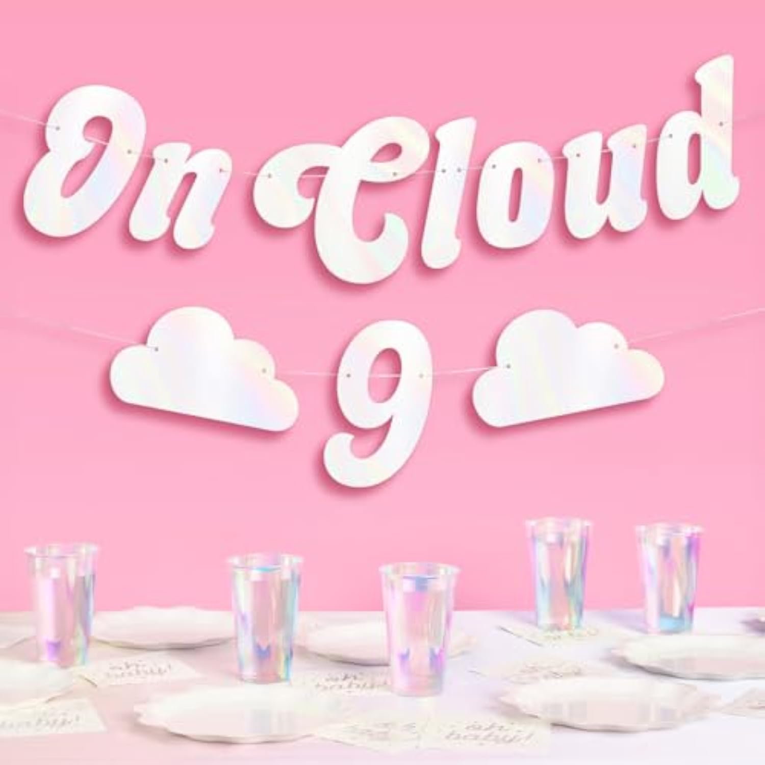 On Cloud Nine Banner - White, 5 Ft. | Bachelorette Party Decorations, Bride To Be Party Supplies, Cute Baby Shower Decor, Bridal Shower, Engagement Photobooth Backdrop