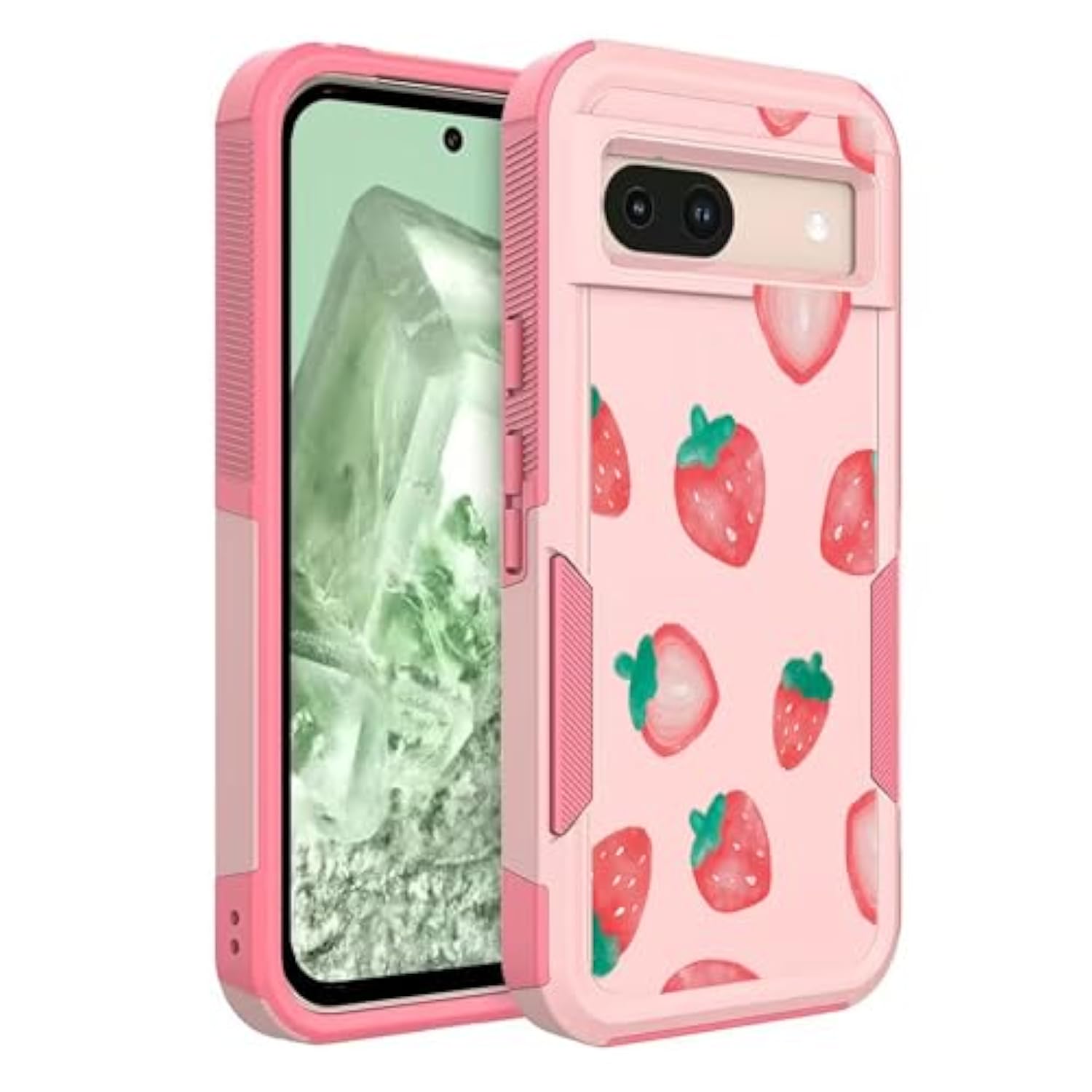 For Google Pixel 8A Case: Cute Flowers Floral Design For Girls Women Slim Soft Tpu Bumper Shockproof Silicone Cell Phone Cover 8A 5G (Strawberry)