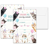 Cat Birthday Party Invitations, Kitten Birthday Invitation, Double-Sided Fill In Invites, Cute Pet Birthday Party Decorations, 20 Cards With 20 Envelopes(D01)