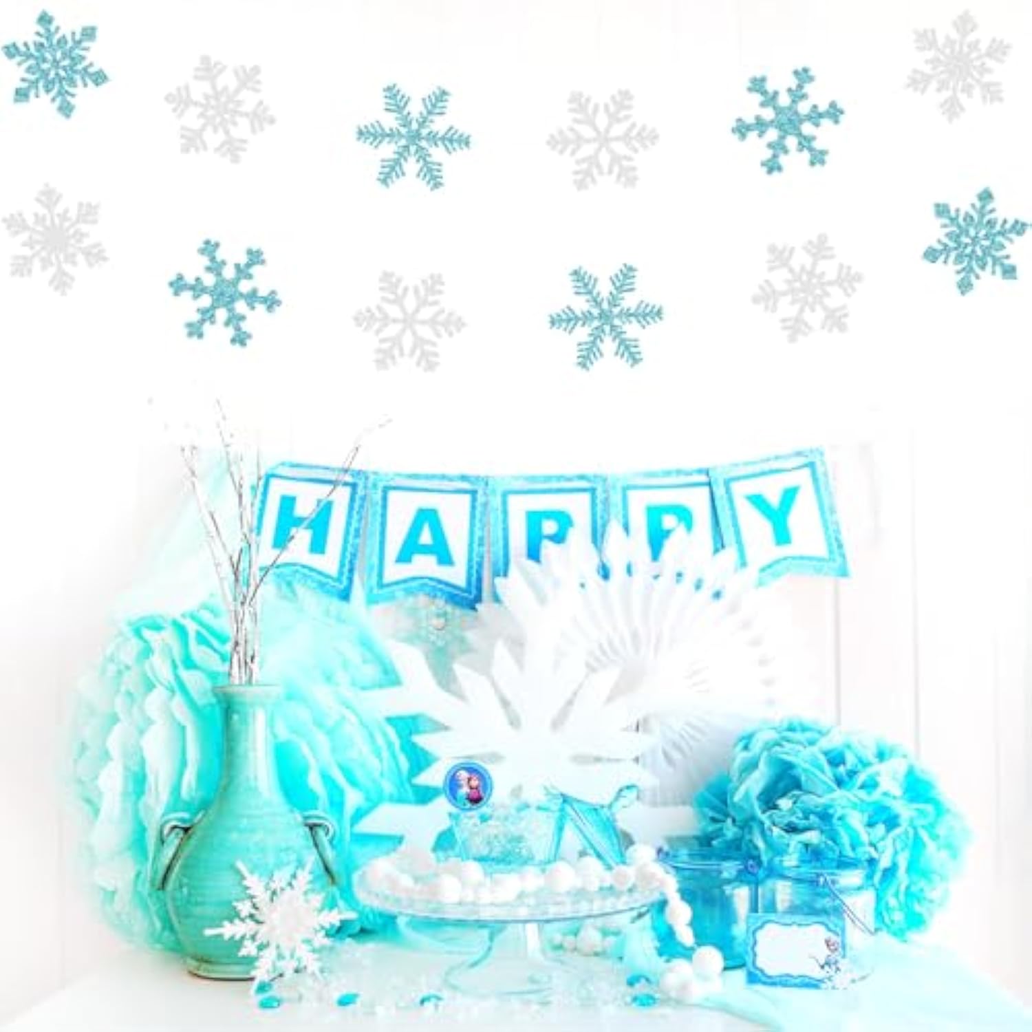 Snowflake-Snow Teal-Silver Christmas Party-Decorations Garland - 6Pcs Winter Wonderland Girl Frozen Birthday Hanging Decoration Streamers Banner, Snow White New Year Supplies Holiday Decor
