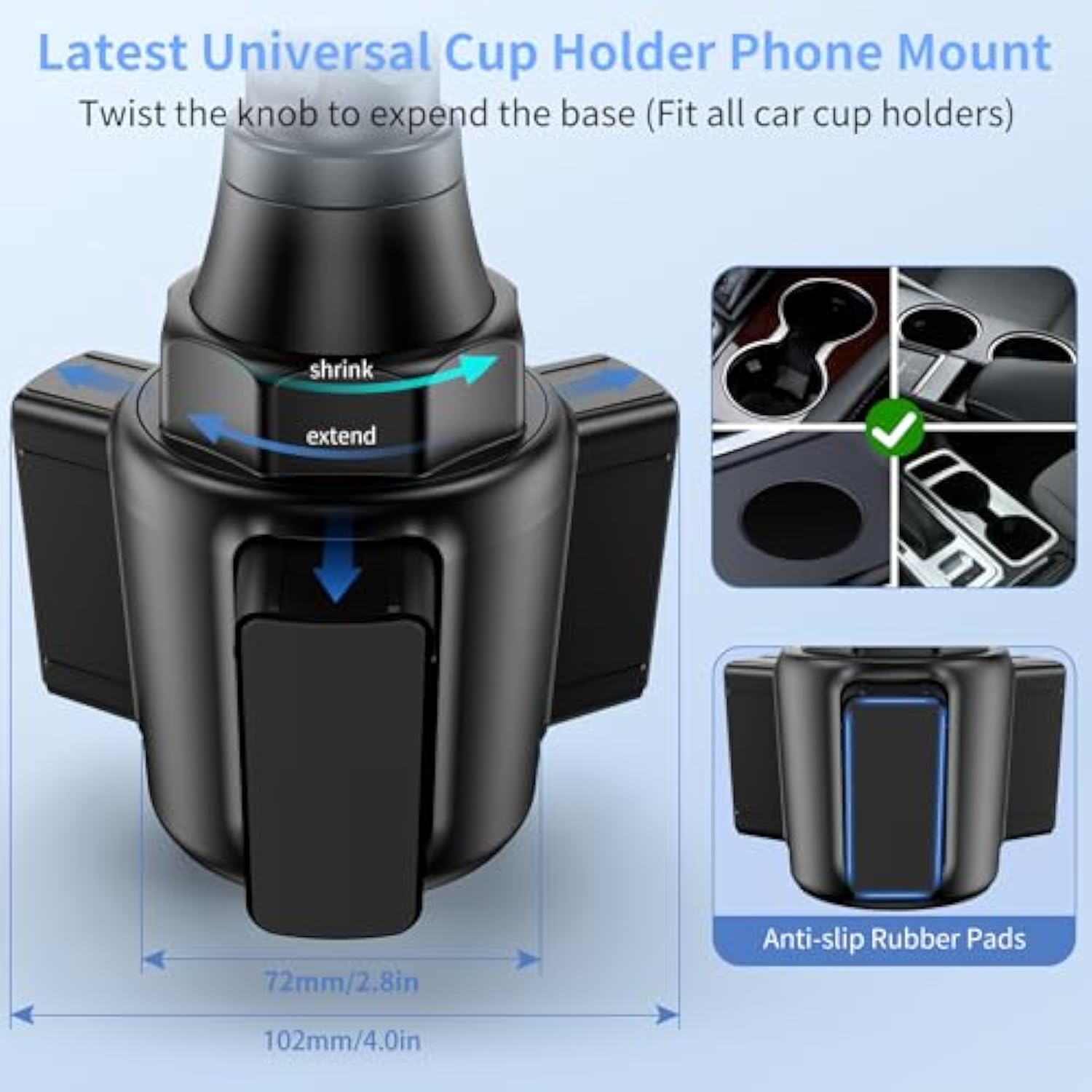Cup Phone Mount For Car, [Upgraded Version] Universal Cup Phone Cradle Holder With Long And Adjustable Neck, Friendly Compatible With Cell Phone Iphone, Samsung, Google And All Smartphones