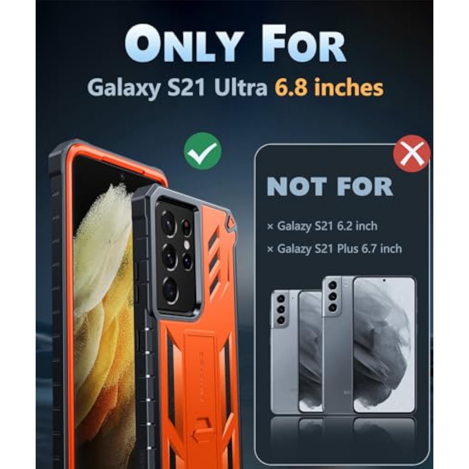 Military Grade Rugged Case for Samsung Galaxy S21 Ultra - Shockproof TPU Protection Bumper with Kickstand, Matte Textured Design for 6.8 inches Samsung S21 Ultra Cases (Orange)