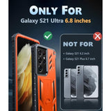 Military Grade Rugged Case for Samsung Galaxy S21 Ultra - Shockproof TPU Protection Bumper with Kickstand, Matte Textured Design for 6.8 inches Samsung S21 Ultra Cases (Orange)