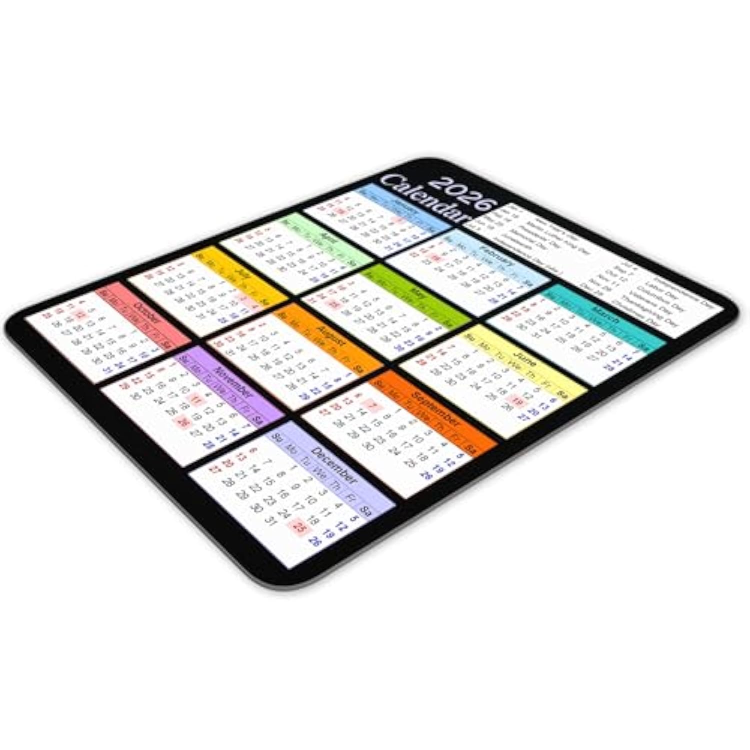 2026 Color Calendar And Holiday Vertical Edition Calendar Mouse Pad, Non-Slip Rubber Base Quality Creative Gaming Rectangle Personalized Desk Mouse Pad 9.5 Inch X 7.9 Inch