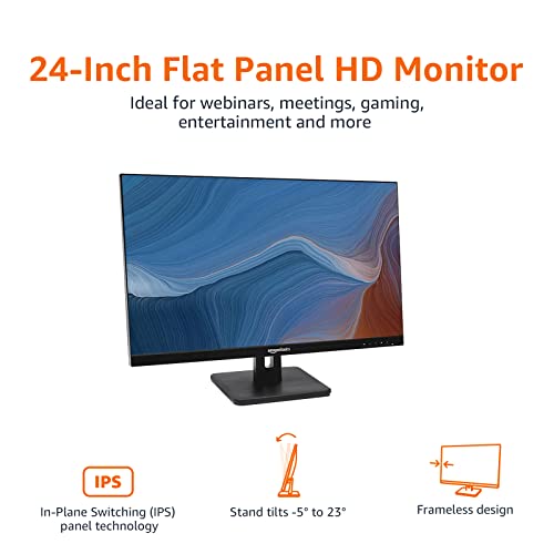 Basics 24-Inch Full Hd Ips Monitor, 75 Hz, 1080P, Hdmi, Display Port And Vga Input, Adjustable Stand, Vesa Compatible, Built-In Speakers For Office And Home, Black