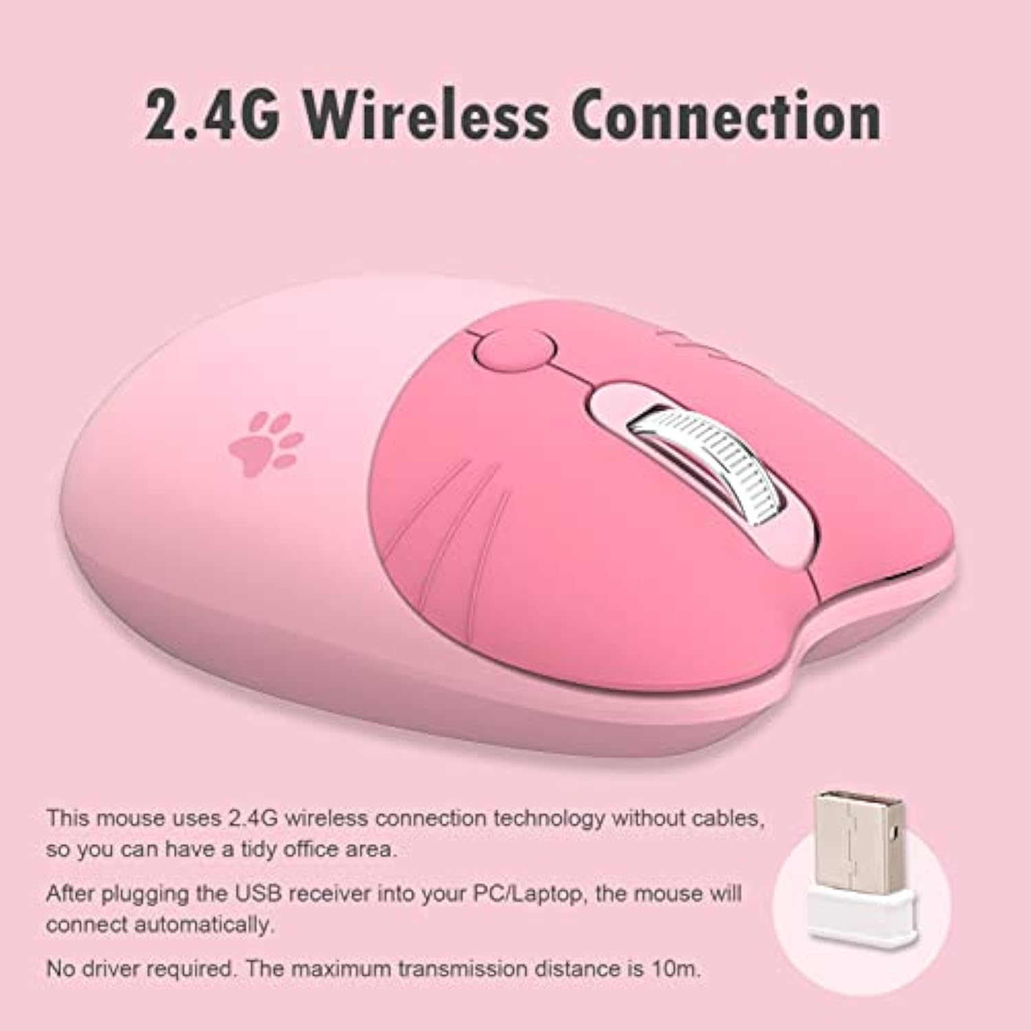 Cute Cat Wireless Mouse, Silent Mouse, 2.4G Wireless Mice, Candy Colors, Kawai