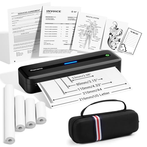 Portable Printers Wireless For Travel, M832 Inkless Bluetooth Thermal Printer Support 8.5'' X 11'' Us Letter & A4 Size, Compatible With Iphone Android Laptop For Mobile Office Home, With Case