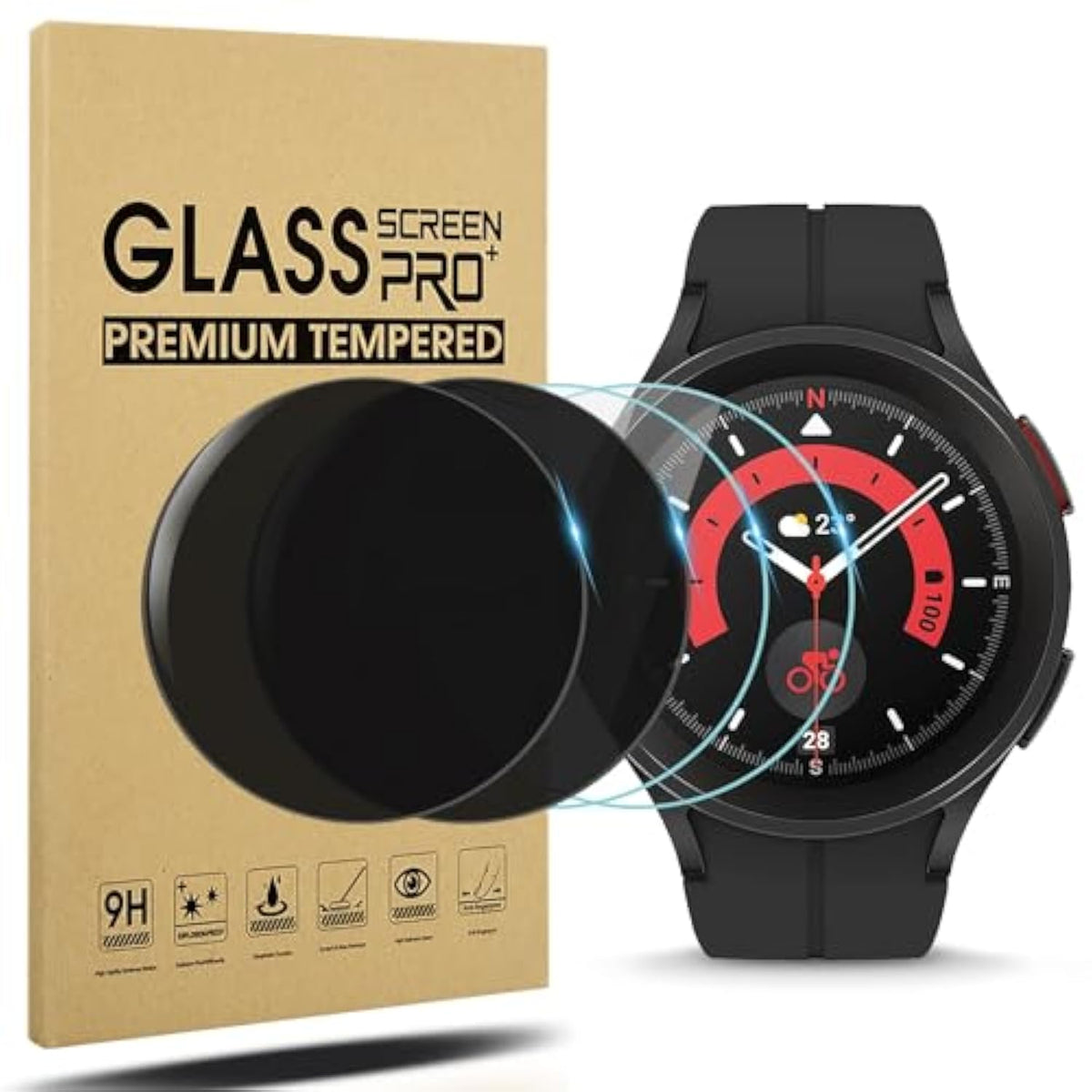 2+2Pack For Samsung Galaxy Watch 5 Pro 45Mm Screen Protector, Privacy And Highdefinition Combination, [Antiscratch] Ultrathin Tempered Glass Screen Protective Film