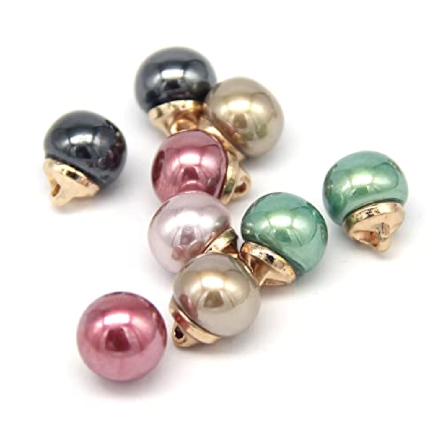 10Mm Round Beige Faux Pearl Buttons With Gold Metal Shank, For Clothes