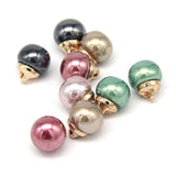 10Mm Round Beige Faux Pearl Buttons With Gold Metal Shank, For Clothes