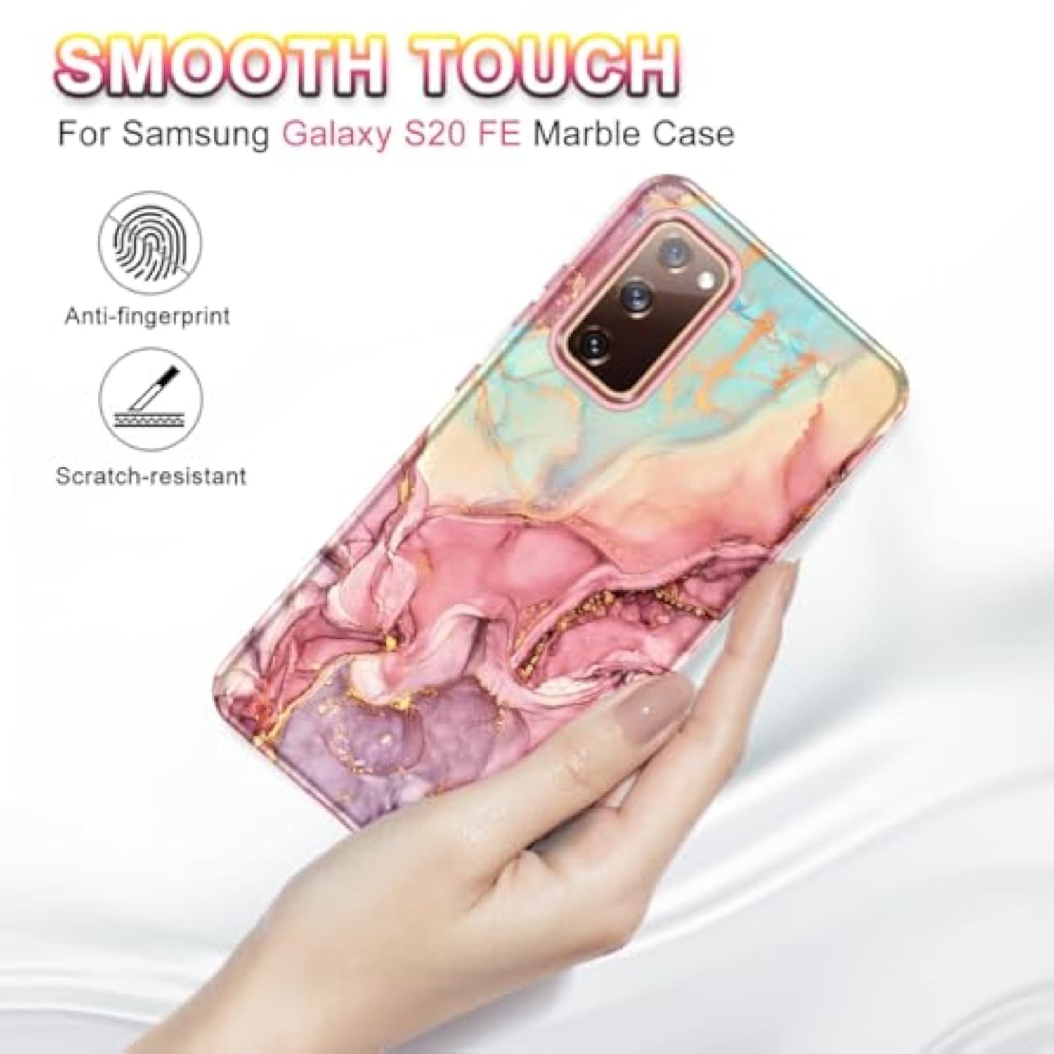 For Galaxy S20 Fe 5G Case, Marble Pattern 3 In 1 Heavy Duty Shockproof Full Body Rugged Hard Pc+Soft Silicone Drop Protective Women Girl Covers For Samsung Galaxy S20 Fe, Rose Gold