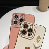 For Iphone 14 Pro Max Case,Cute Plating Love Heart Wrist Strap Chain Bracelet Phone Case (Black)